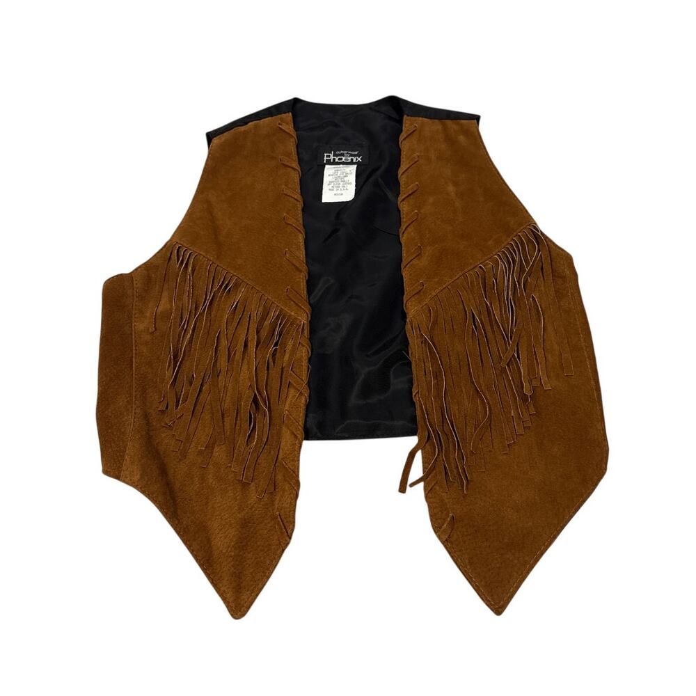 Outerwear by Phoenix Medium Leather Sleeveless Vest Fringe Western Festival Boho